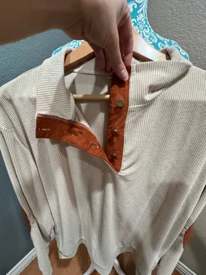 Men’s stylish unique corduroy XL collard pullover Tan thumbnail 4