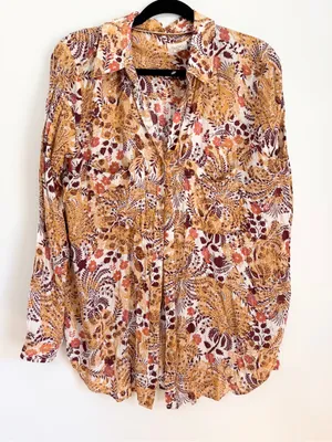 Pilcro large Brown Multicolor Floral 100% Viscose Romy Button-Up Shirt paisley thumbnail 1