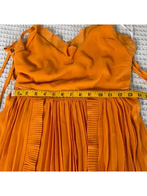 Lulus Never a Dull Moment Pleated Midi Dress Womens Small Marigold Yellow Ruffle thumbnail 8