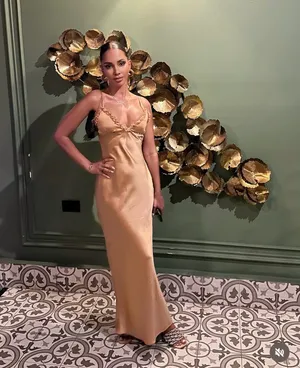 Zara maxi dress bodycon slip satin ruffle carmel evening wedding cocktail thumbnail 11