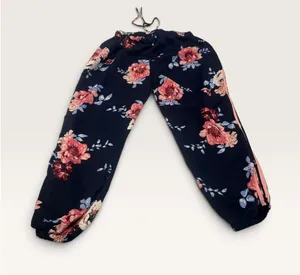 About a Girl Womens XL Floral Jogger Pants Navy Pink Striped Boho Casual thumbnail 1