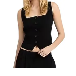 Express large square neck button front fitted vest suit top TS 3545 thumbnail 2