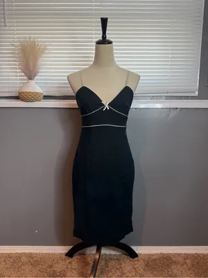 Vintage 90s Express Black Contrast Trim Bow Slip Dress Size 6 thumbnail 3