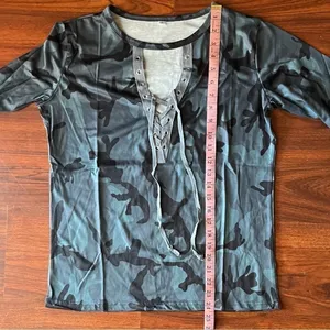 Camo Deep V Low Cut Top Size M Gray Size M thumbnail 4