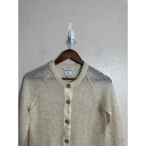 L.L.Bean Mohair Cardigan Sweater Fuzzy Sheer Halo Knit Ivory Womans XS thumbnail 4