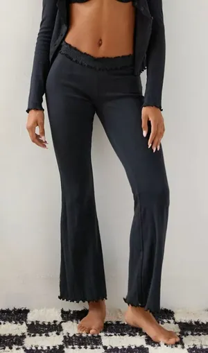 Urban Outfitters Pants cotton pointelle knit flare womens Black (xsmall) lounge thumbnail 1
