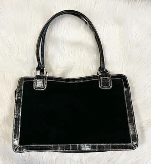 Jaclyn Smith Black Suede Croc‎ Embossed Trim Shoulder Bag Purse Tote Work Bag thumbnail 1