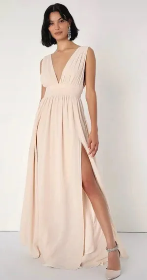 Lulus Heavenly Hues Blush Pink Plunging Maxi Dress - Size Small thumbnail 1