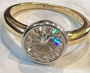 GRA Certified Moissanite 2 Carat Round Solitaire Ring Gold thumbnail 1