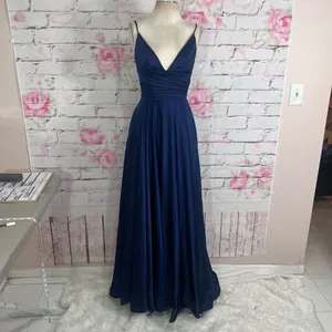 La Femme blue satin v neck ruched bodice ball gown style 28607 thumbnail 5