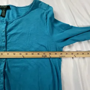Lauren Ralph Lauren Knit Top Women Large Blue Drawstring Waist Tassel 3/4 Sleeve thumbnail 8