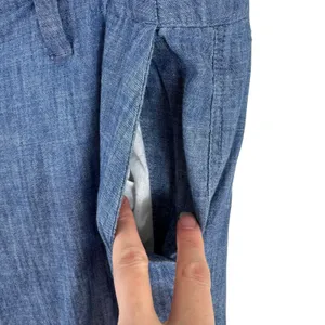 Gap 100% Cotton Blue Chambray Lightweight High Rise Cropped Pants Size‎ 14 thumbnail 3
