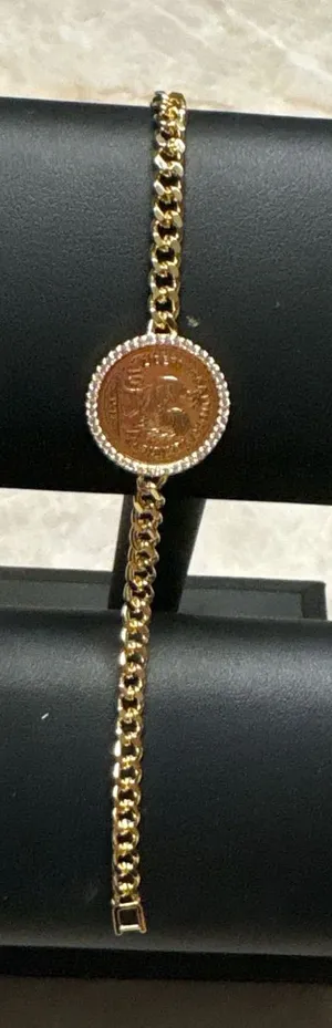 14k Gold filled Coin vintage inspired Link Bracelet - Center Medallion thumbnail 1