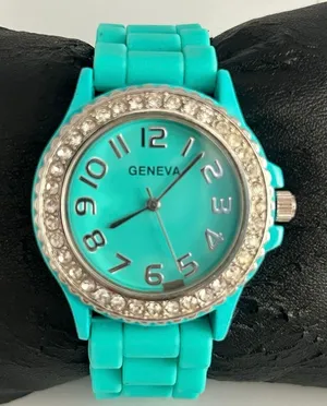 Geneva Turquoise Rhinestones Studded Bezel Women’s Fashion Watch Working thumbnail 1