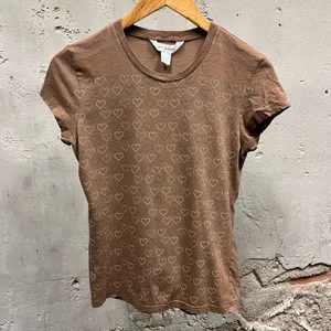 Aeropostale Y2K Vintage Brown Fitted Cap Sleeve Baby Tee Heart Print Large L thumbnail 1