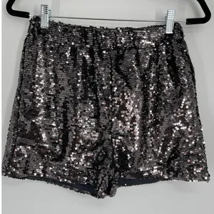 Sincerely Jules Shorts Womens Small Silver Sequin Hot Pants Elastic Waist Party thumbnail 1