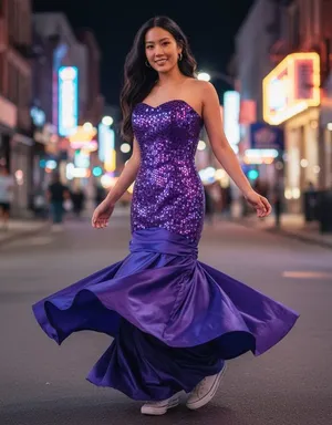 Vintage Dave & Johnny Joseph‎ Lara Purple Sequin Strapless Bow Prom Dress 5/6 thumbnail 1
