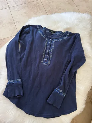 Lucky Brand Navy Blue Long-Sleeve Henley with Embroidered Trim thumbnail 2