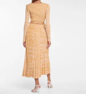Christopher Esber orange yellow high slit accordion knit midi skirt S thumbnail 3