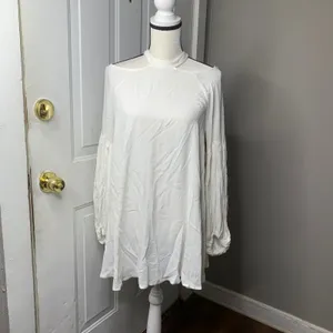 Free People white cold shoulder mini swing dress XS boho balloon sleeves bridal‎ thumbnail 4