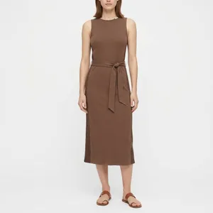 Splendid Chocolate Brown Sleeveless Midi Dress Womens XS Soft Power Quiet Luxury thumbnail 7