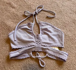 Divided Purple Lace up Crop Top thumbnail 1