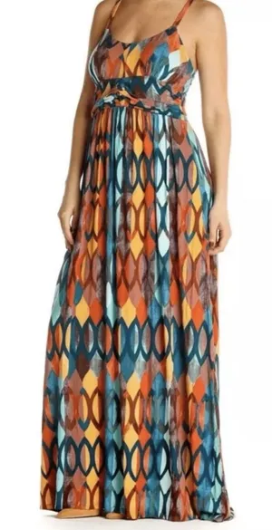 Maeve Multicolor Geometric Spaghetti-Strap Maxi Dress XS thumbnail 1