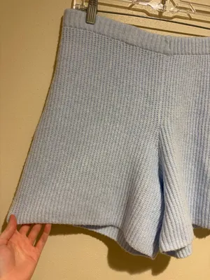 Aerie UnReal Knit Sweater Shorts in Eyelet Blue thumbnail 3