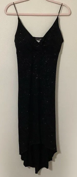 Jodi Kristopher Vintage 90s Black Sparkle‎ Glam Grunge Witchy Dark Romantic Midi Slip Dress L thumbnail 1