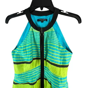 Nanette Lepore Bogatell Dress 2 Green Blue Linen Blend Stripe Feminine Chic ASO‎ thumbnail 7