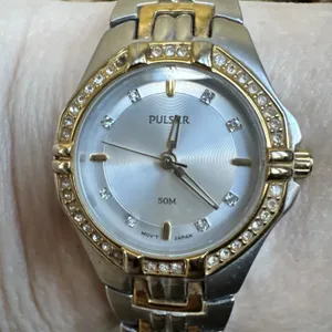 Pulsar Women VX51-X416 Pave Diamond Accent 2 Tone Quartz 27mm Watch Water Resist thumbnail 1