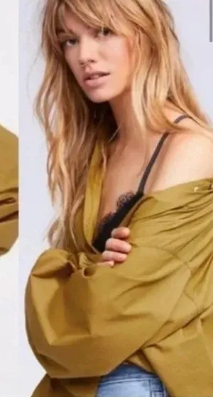 Free People mustard yellow oversized‎ long sleeve top 100% cotton women's medium thumbnail 1