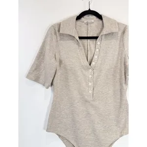 Reformation Womens Bodysuit Beige Rita Ribbed High Leg Button Down Henley XL thumbnail 5