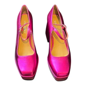Lisa Vicky Notice Mary‎ Jane Platform Pump Metallic Pink Finish Women's Size 6 M thumbnail 4