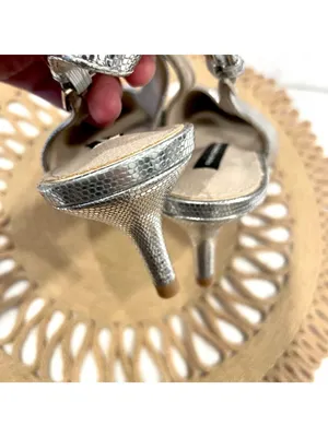 French Connection Quinn Slingback Kitten Heel Size US 9 Silver Metallic thumbnail 11