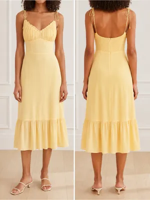 Reformation Embry Midi Dress Size 0 Sunshine Yellow Tie Strap Ruffle Hem thumbnail 11