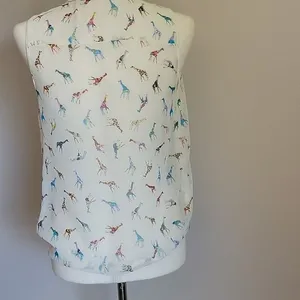 Zara Trafaluc Womens XS White Colorful Giraffe Print Sleeveless‎ Wrap Blouse Top thumbnail 7