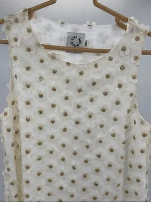 Lili Sidonio cream sheer overlay 3D daisy metallic gold S Mini Dress sleeveless thumbnail 7