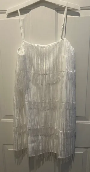 New Women’s A New Day Fringes Lined Dress Stretchy White size Xs thumbnail 1