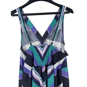 VTG 80s Anthony Richards Chevron Stripe Midi Dress Purple Teal Smocked Retro thumbnail 3