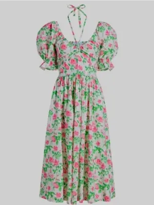HILL HOUSE The Ophelia Nap Midi Pink Roses Dress Size Small thumbnail 3