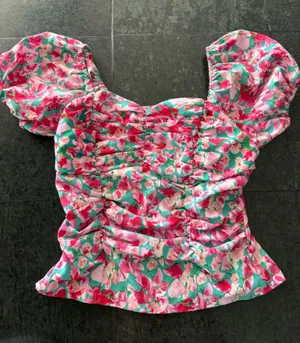 Floral Puff Sleeve Top Pink Size XS thumbnail 1