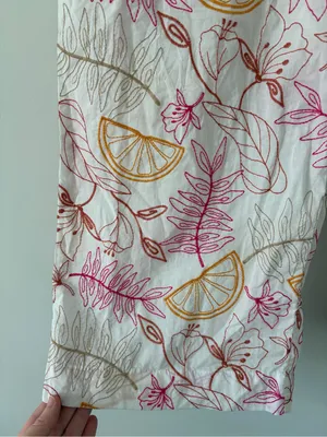 C&C California White Pink Orange Floral Embroidered Cotton Wide Leg Boho Pants M thumbnail 4