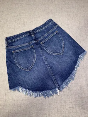Free People Bailey Denim Mini Skirt Frayed Mountain Blue Size 28 thumbnail 9