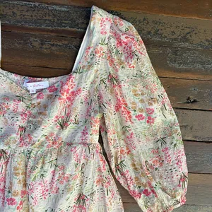 Meet Me In Santorini Floral Puff Sleeve Babydoll Cottagecore Mini Dress - XS 💚🎀 thumbnail 12