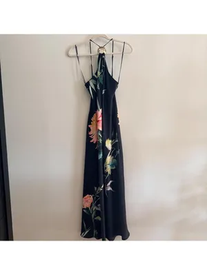 Anthropologie Halter Slip Floral Midi Dress thumbnail 3