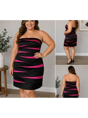 Betsy & Adam Size 14 Strapless Cocktail Dress Black Pink Y2K Prom Made USA thumbnail 2