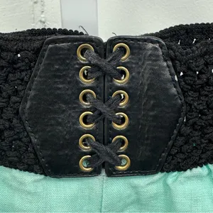 Y2K Bebe Low Rise Mint‎ Green Shorts wth Corset Lace-Up Waist Linen Medium thumbnail 7