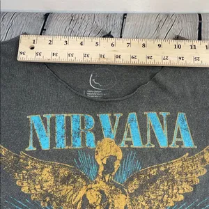 NIRVANA Angel Graphic Tee Gray and Gold size M/L neckline cut out thumbnail 9