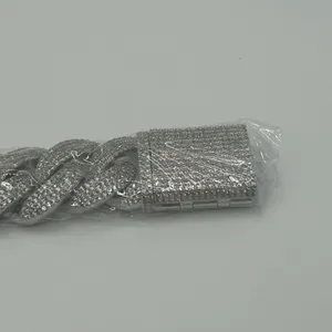 Moissanite Cuban Bracelet Miami 4 Row Iced Hip Hop Silver 20mm 6.5 Inch Women thumbnail 5